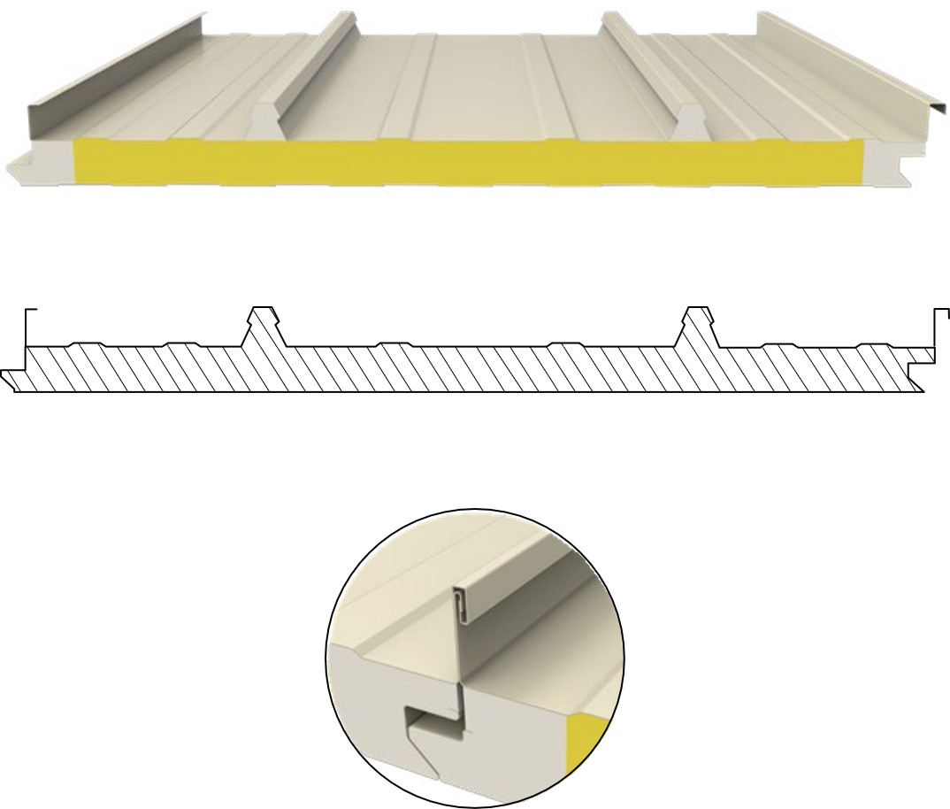 VERTICAL  LOCK-STITCH PV SOLAR ROOF SANDWICH PANEL